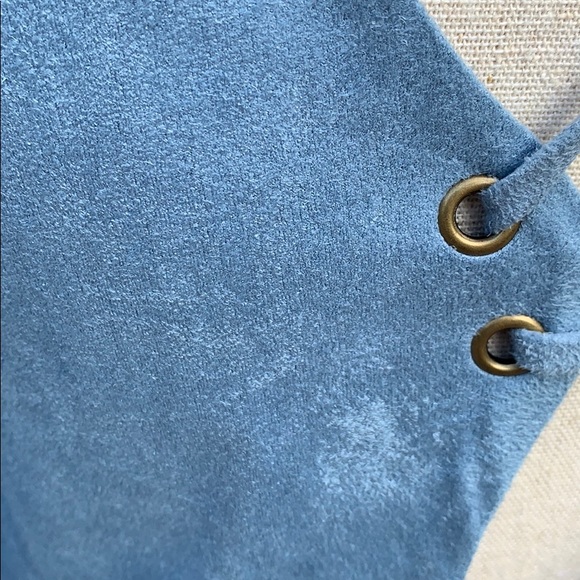 Blue Soft Suede Lined Laced Up Back Mini Dress - Picture 7 of 10